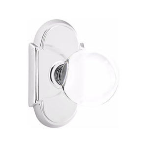 BRISTOL GLASS (BL) PASSAGE (HALL/CLOSET) KNOB WITH 2-3/8" BACKSET AND 1/4" ROUND FACEPLATE AND STRIKEPLATE WITH TRADITIONAL ROSETTE
