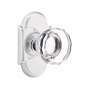 LOWELL GLASS (LW) PRIVACY (BED/BATH) KNOB WITH 2-3/8" BACKSET AND 1/4" ROUND FACEPLATE AND STRIKEPLATE
