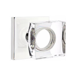 MODERN SQUARE GLASS (MSC) PASSAGE (HALL/CLOSET) KNOB WITH 2-3/8" BACKSET AND 1/4" ROUND FACEPLATE AND STRIKEPLATE
