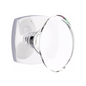HAMPTON GLASS (HT) PASSAGE (HALL/CLOSET) KNOB WITH 2-3/8" BACKSET AND 1/4" ROUND FACEPLATE AND STRIKEPLATE WITH MODERN ROSETTE