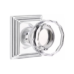 LOWELL GLASS (LW) PRIVACY (BED/BATH) KNOB WITH 2-3/8" BACKSET AND 1/4" ROUND FACEPLATE AND STRIKEPLATE