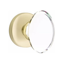 Load image into Gallery viewer, HAMPTON GLASS (HT) PRIVACY (BED/BATH) KNOB WITH 2-3/8&quot; BACKSET AND 1/4&quot; ROUND FACEPLATE AND STRIKEPLATE WITH MODERN ROSETTE
