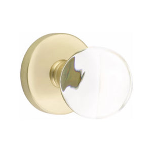 BRISTOL GLASS (BL) PRIVACY (BED/BATH) KNOB WITH 2-3/8" BACKSET AND 1/4" ROUND FACEPLATE AND STRIKEPLATE WITH MODERN ROSETTE