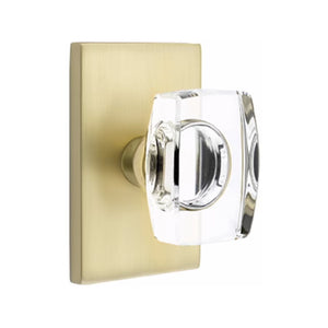 WINDSOR GLASS (WS) PRIVACY (BED/BATH) KNOB WITH 2-3/8" BACKSET AND 1/4" ROUND FACEPLATE AND STRIKEPLATE WITH MODERN ROSETTE