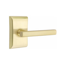 Load image into Gallery viewer, ARES SATIN BRASS (US4) HANDLESET DUMMY [4807] W/ 2-3/8&quot; BACKSET AND 1/4&quot; ROUND FACEPLATE AND STRIKEPLATE W/ INTERIOR LEVER
