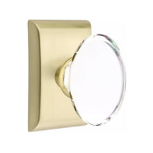 Load image into Gallery viewer, HAMPTON GLASS (HT) PRIVACY (BED/BATH) KNOB WITH 2-3/8&quot; BACKSET AND 1/4&quot; ROUND FACEPLATE AND STRIKEPLATE WITH MODERN ROSETTE
