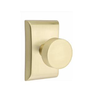 ARES SATIN BRASS (US4) HANDLESET DUMMY [4807] W/ 2-3/8" BACKSET AND 1/4" ROUND FACEPLATE AND STRIKEPLATE W/ INTERIOR KNOB