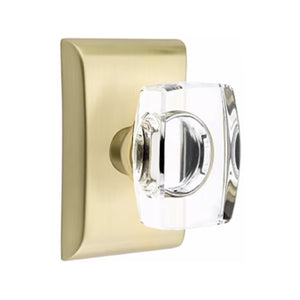 WINDSOR GLASS (WS) PRIVACY (BED/BATH) KNOB WITH 2-3/8" BACKSET AND 1/4" ROUND FACEPLATE AND STRIKEPLATE WITH MODERN ROSETTE