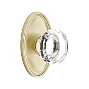 LOWELL GLASS (LW) PRIVACY (BED/BATH) KNOB WITH 2-3/8" BACKSET AND 1/4" ROUND FACEPLATE AND STRIKEPLATE