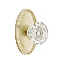 Load image into Gallery viewer, ASTORIA GLASS (AS) PRIVACY (BED/BATH) KNOB WITH 2-3/8&quot; BACKSET AND 1/4&quot; ROUND FACEPLATE AND STRIKEPLATE
