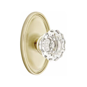ASTORIA GLASS (AS) PRIVACY (BED/BATH) KNOB WITH 2-3/8" BACKSET AND 1/4" ROUND FACEPLATE AND STRIKEPLATE