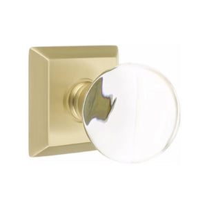 BRISTOL GLASS (BL) PRIVACY (BED/ BATH) KNOB WITH 2-3/8" BACKSET AND 1/4" ROUND FACEPLATE AND STRIKEPLATE WITH TRADITIONAL ROSETTE