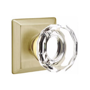 LOWELL GLASS (LW) PRIVACY (BED/BATH) KNOB WITH 2-3/8" BACKSET AND 1/4" ROUND FACEPLATE AND STRIKEPLATE