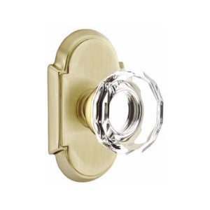 LOWELL GLASS (LW) PRIVACY (BED/BATH) KNOB WITH 2-3/8" BACKSET AND 1/4" ROUND FACEPLATE AND STRIKEPLATE