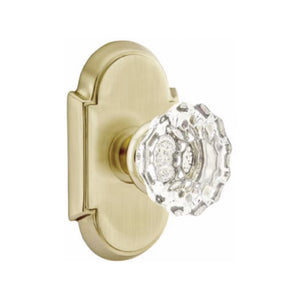 ASTORIA GLASS (AS) PASSAGE (HALL/CLOSET) KNOB WITH 2-3/8" BACKSET AND 1/4" ROUND FACEPLATE AND STRIKEPLATE
