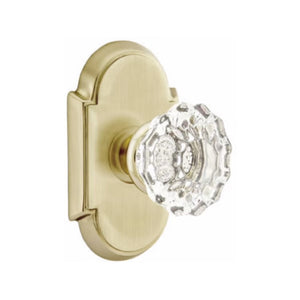 ASTORIA GLASS (AS) PRIVACY (BED/BATH) KNOB WITH 2-3/8" BACKSET AND 1/4" ROUND FACEPLATE AND STRIKEPLATE