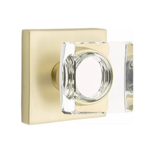 MODERN SQUARE GLASS (MSC) PASSAGE (HALL/CLOSET) KNOB WITH 2-3/8" BACKSET AND 1/4" ROUND FACEPLATE AND STRIKEPLATE