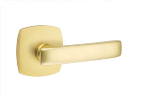 GENEVA (GV) PASSAGE (HALL/CLOSET) LEVER WITH 2-3/8" BACKSET AND 1/4" ROUND FACEPLATE AND STRIKEPLATE