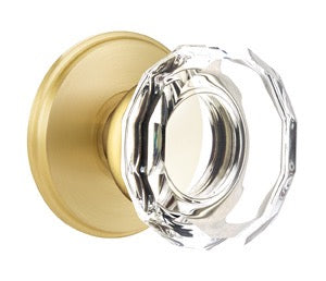 LOWELL GLASS (LW) PASSAGE (HALL/CLOSET) KNOB WITH 2-3/8" BACKSET AND 1/4" ROUND FACEPLATE AND STRIKEPLATE