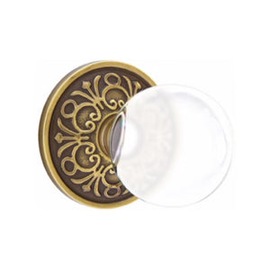 BRISTOL GLASS (BL) PRIVACY (BED/ BATH) KNOB WITH 2-3/8" BACKSET AND 1/4" ROUND FACEPLATE AND STRIKEPLATE WITH TRADITIONAL ROSETTE