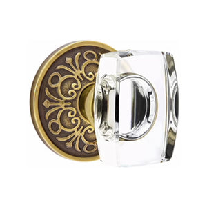 WINDSOR GLASS (WS) PRIVACY (BED/BATH) KNOB WITH 2-3/8" BACKSET AND 1/4" ROUND FACEPLATE AND STRIKEPLATE WITH TRADITIONAL ROSETTE