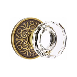 LOWELL GLASS (LW) PRIVACY (BED/BATH) KNOB WITH 2-3/8" BACKSET AND 1/4" ROUND FACEPLATE AND STRIKEPLATE