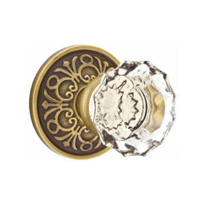 ASTORIA GLASS (AS) PRIVACY (BED/BATH) KNOB WITH 2-3/8" BACKSET AND 1/4" ROUND FACEPLATE AND STRIKEPLATE