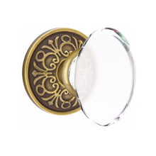 Load image into Gallery viewer, HAMPTON GLASS (HT) PRIVACY (BED/BATH) KNOB WITH 2-3/8&quot; BACKSET AND 1/4&quot; FACEPLATE AND STRIKEPLATE WITH TRADITIONAL ROSETTE
