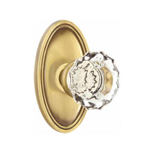 ASTORIA GLASS (AS) PRIVACY (BED/BATH) KNOB WITH 2-3/8" BACKSET AND 1/4" ROUND FACEPLATE AND STRIKEPLATE
