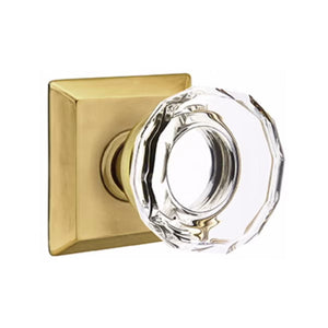 LOWELL GLASS (LW) PRIVACY (BED/BATH) KNOB WITH 2-3/8" BACKSET AND 1/4" ROUND FACEPLATE AND STRIKEPLATE