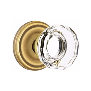 LOWELL GLASS (LW) PASSAGE (HALL/CLOSET) KNOB WITH 2-3/8" BACKSET AND 1/4" ROUND FACEPLATE AND STRIKEPLATE