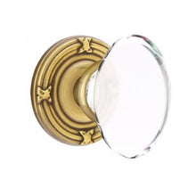 Load image into Gallery viewer, HAMPTON GLASS (HT) PRIVACY (BED/BATH) KNOB WITH 2-3/8&quot; BACKSET AND 1/4&quot; FACEPLATE AND STRIKEPLATE WITH TRADITIONAL ROSETTE

