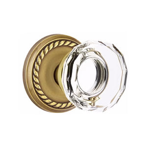 LOWELL GLASS (LW) PRIVACY (BED/BATH) KNOB WITH 2-3/8" BACKSET AND 1/4" ROUND FACEPLATE AND STRIKEPLATE