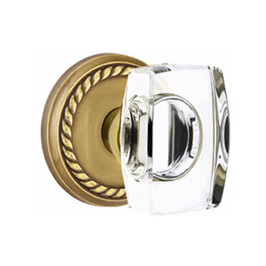 WINDSOR GLASS (WS) PRIVACY (BED/BATH) KNOB WITH 2-3/8" BACKSET AND 1/4" ROUND FACEPLATE AND STRIKEPLATE WITH TRADITIONAL ROSETTE