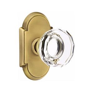 LOWELL GLASS (LW) PRIVACY (BED/BATH) KNOB WITH 2-3/8" BACKSET AND 1/4" ROUND FACEPLATE AND STRIKEPLATE